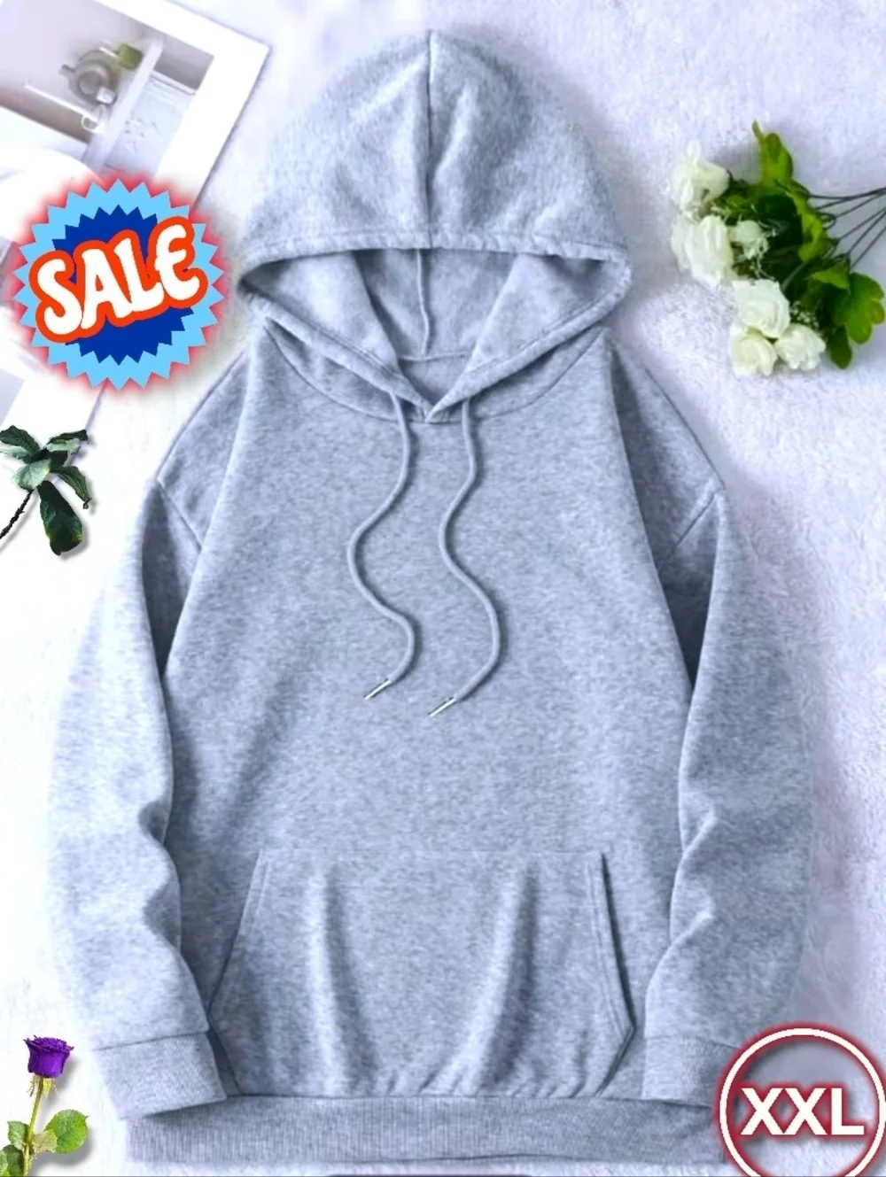 Women's Skull Pattern Printed Casual Fleece-Lined Pullover Hoodie in Gray Sz XXL - Picture 12 of 13